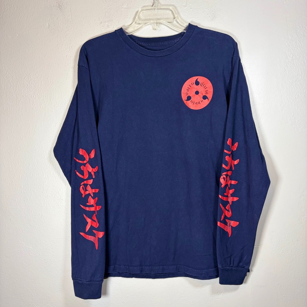Naruto Shippuden Sasuke‎ Uchiha Navy Blue Long Sleeve Graphic Tee Shirt Mens